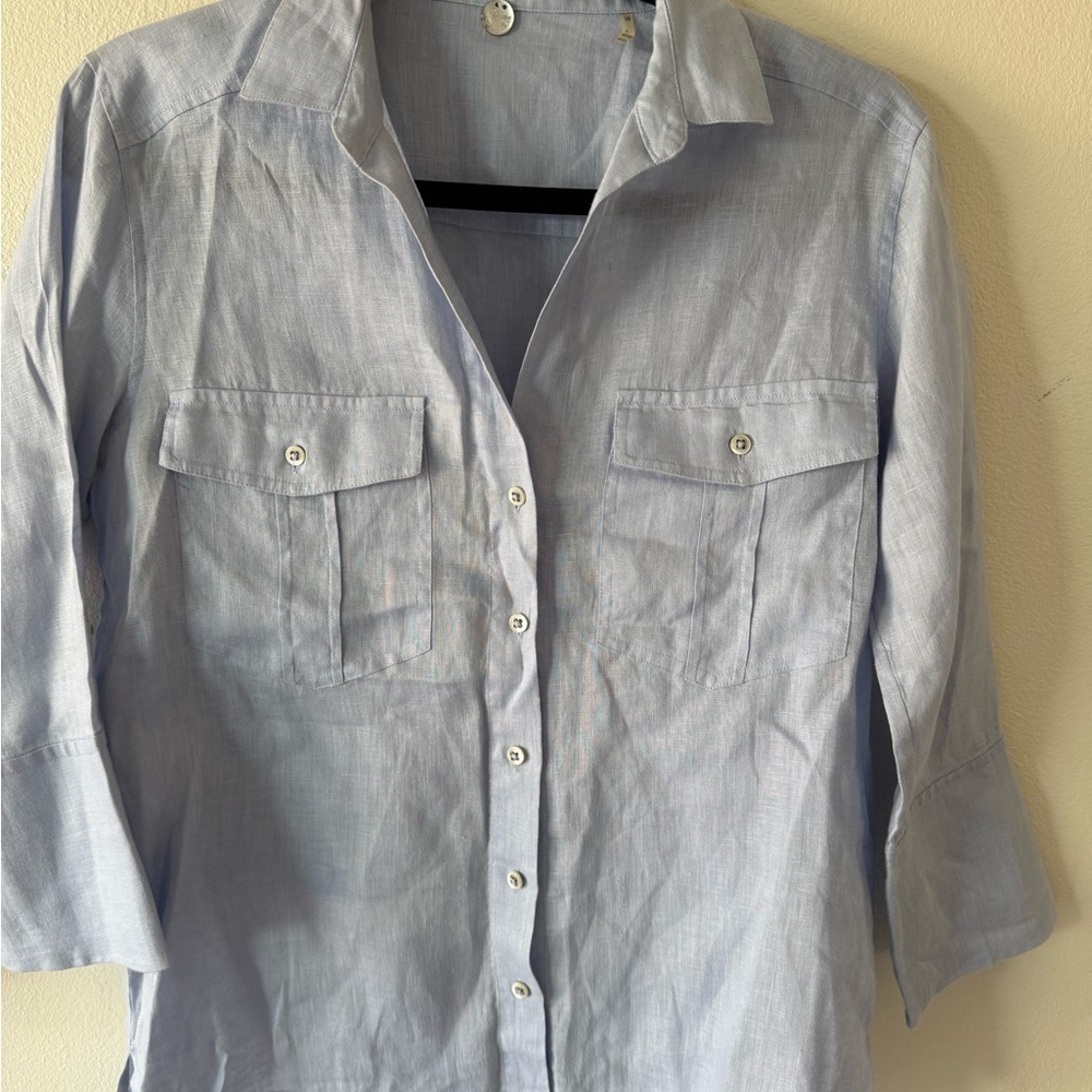 Margaret O'Leary Sky Blue Button-Up Blouse